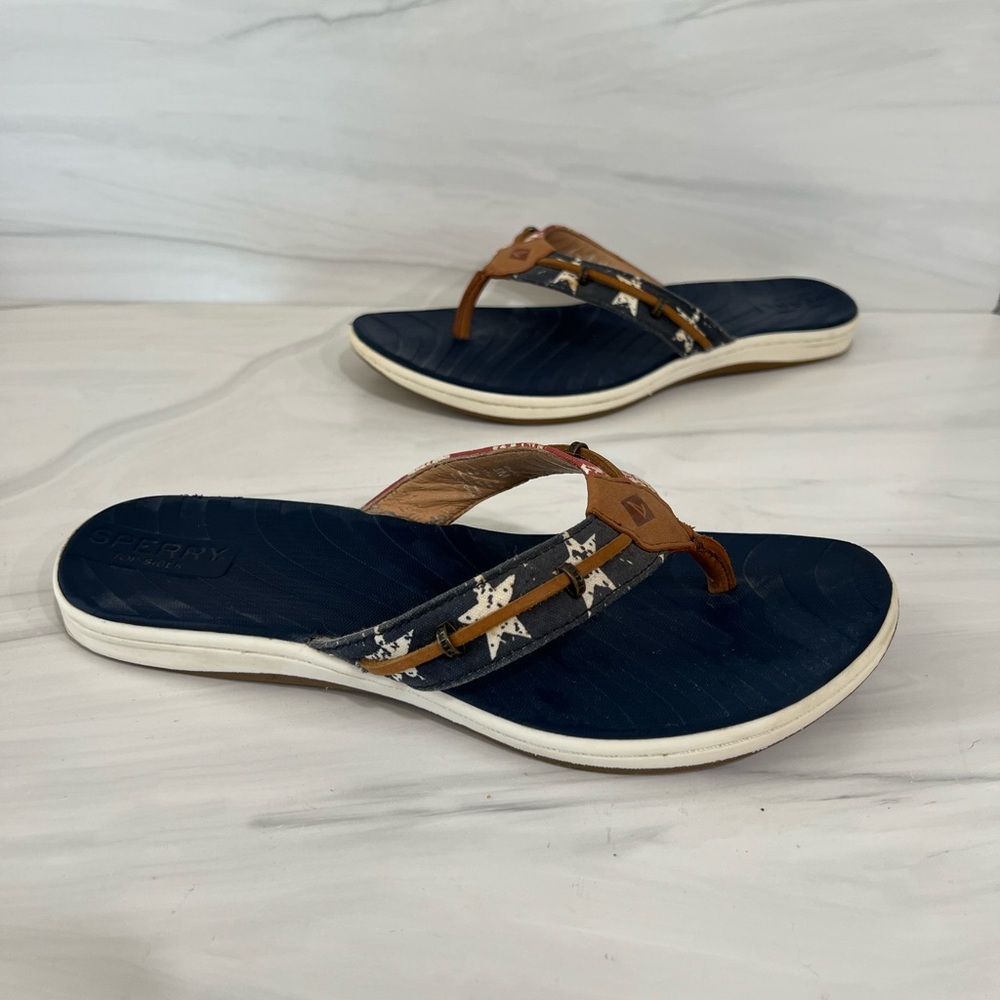 Sperry USA America Red White Blue Flip Flop Sandals Size 8 Medium